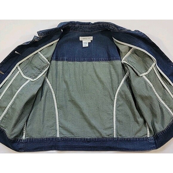 Coldwater Creek Denim Jacket Green Jeweled Buttons Southwestern Boho Size Large - Picture 9 of 14